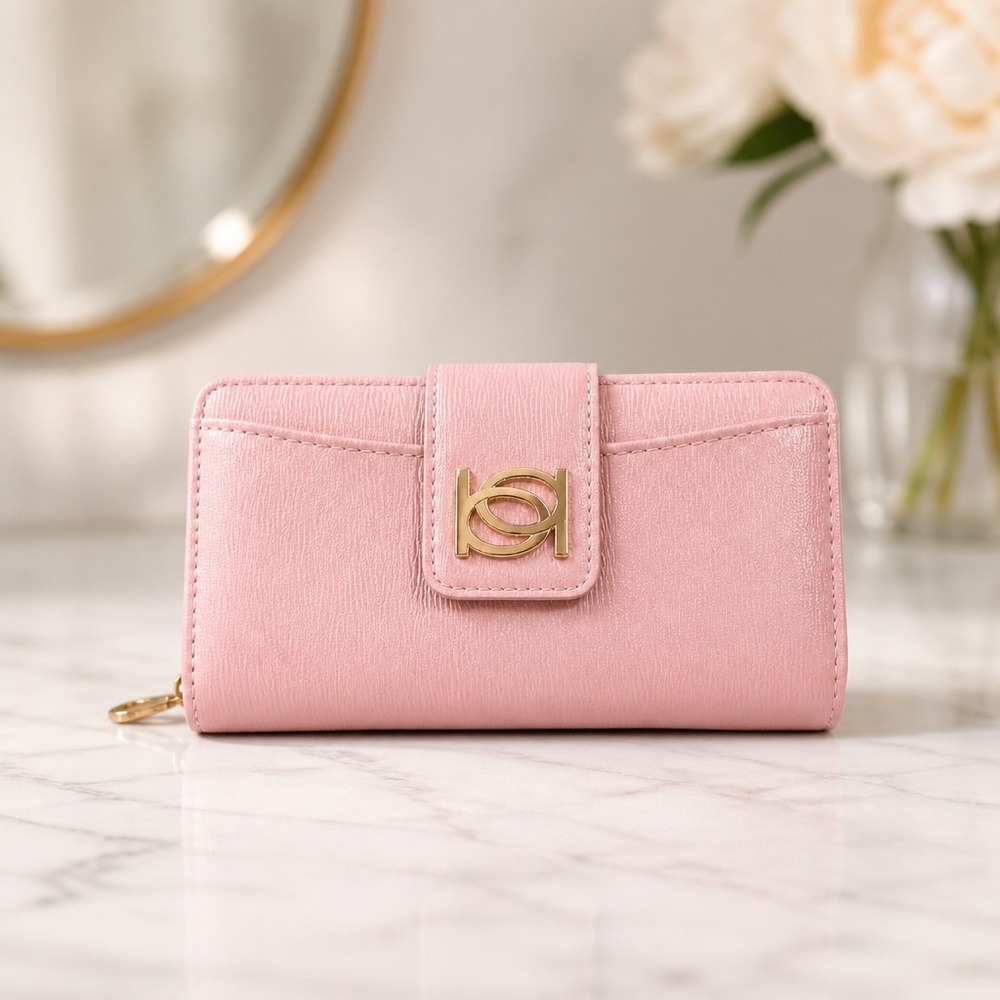 Bebe Lupe Women's Checkbook Wallet Dusty Rose Solid Folding Logo Accent NWT